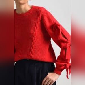 Molly Bracken By ANTROPOLOGY Red Cable Knit Sweater with Bow Details Size Lge